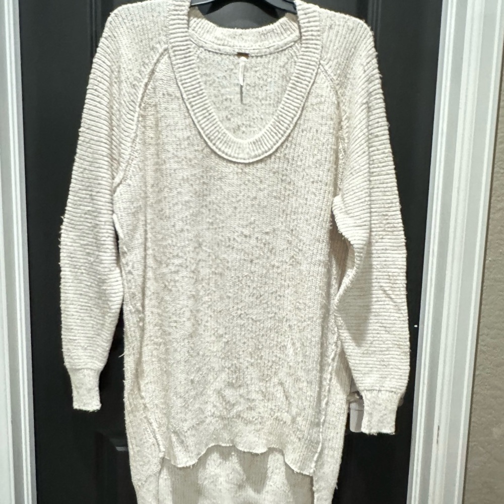 Free People Womens Sunday Scoop Ivory Oversized Tunic Sweater XL